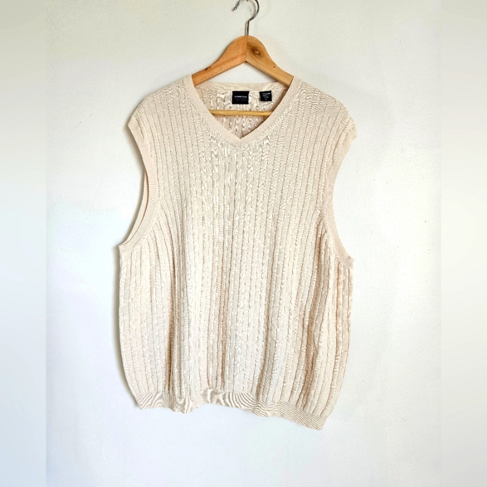 Arrow Mens Cotton Basketweave Knit Vest Minimalist Academia Preppy Coastal